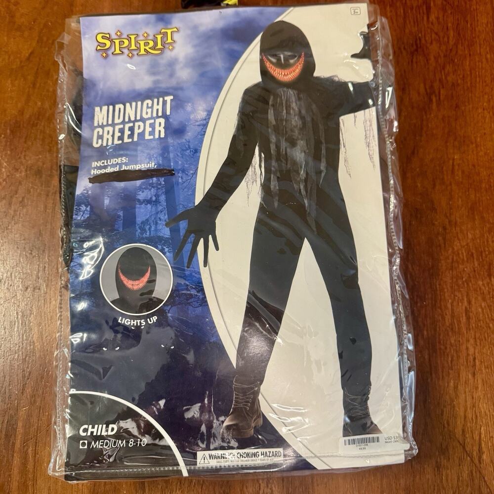 Spirit Halloween Midnight Creeper Child Medium 8-10 Costume Jumpsuit No Mask